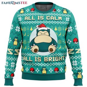 All is Calm All Bright Snorlax Pokemon Ugly Christmas Sweater 1 2195