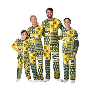 Green Bay Packers Busy Block Ugly Christmas Family Pajamas Set