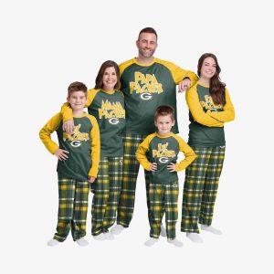 Green Bay Packers Plaid Holiday Family Raglan Pajamas Set