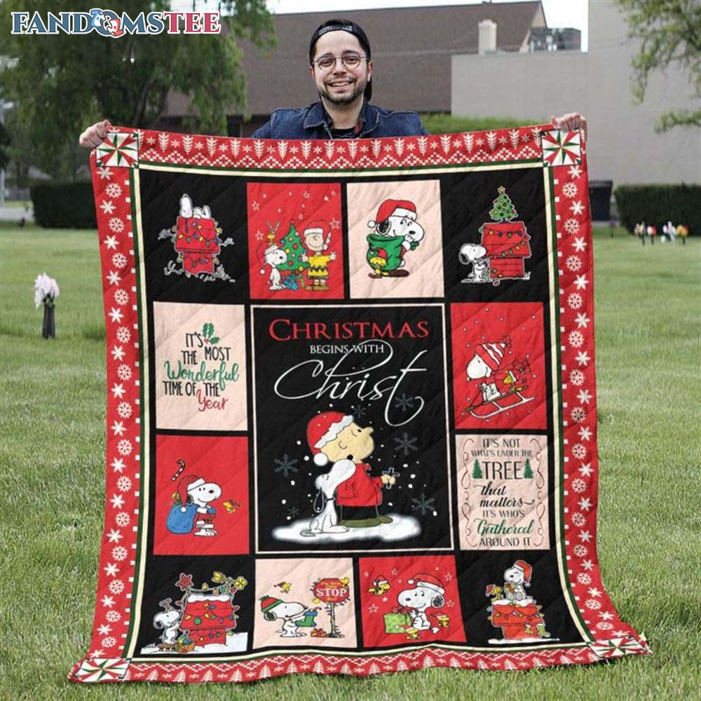 Christmas Begins With Christ Charlie Brown And Snoopy Fleece Throw Blanket