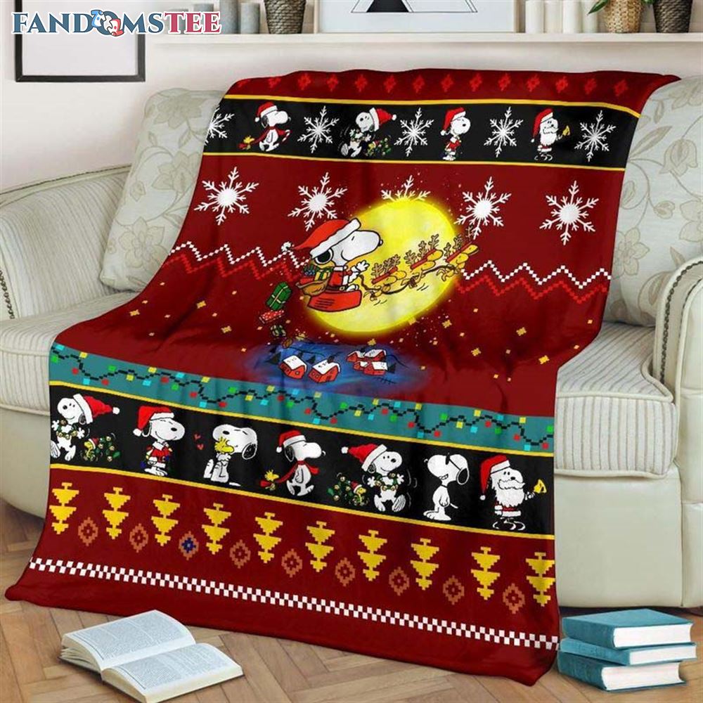 Cute Snoopy Pattern Blanket Christmas Snowflake And Moon Red Blanket Gifts For Kids And Adults Used For Sofa Bed Travel Camping