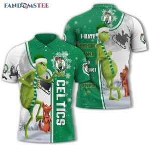 Grinch Christmas Boston Celtics NBA I Hate Morning People Polo Shirt
