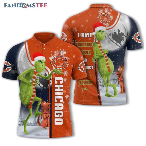 Grinch Christmas Chicago Bears NFL I Hate Morning People Polo Shirt