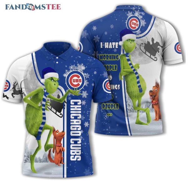 Grinch Christmas Chicago Cubs MLB I Hate Morning People Polo Shirt