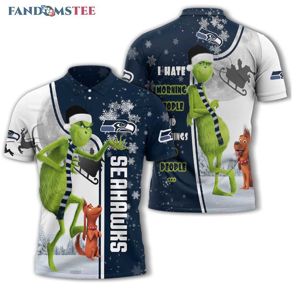 Grinch Christmas Seattle Seahawks NFL I Hate Morning People Polo Shirt