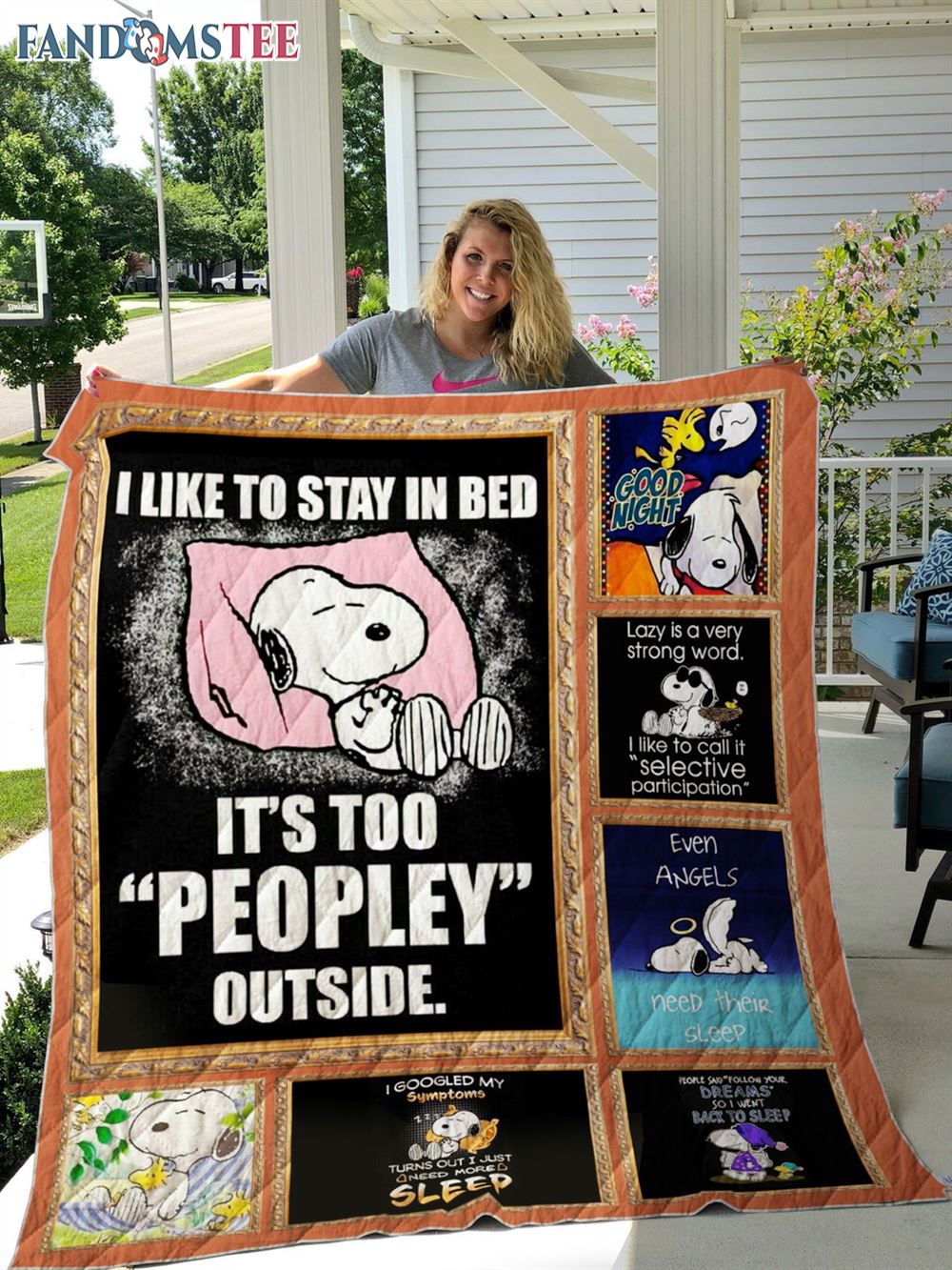 Like To Stay In Bed It's Too Peopley Outsite Snoopy Quotes Fleece Throw Blanket