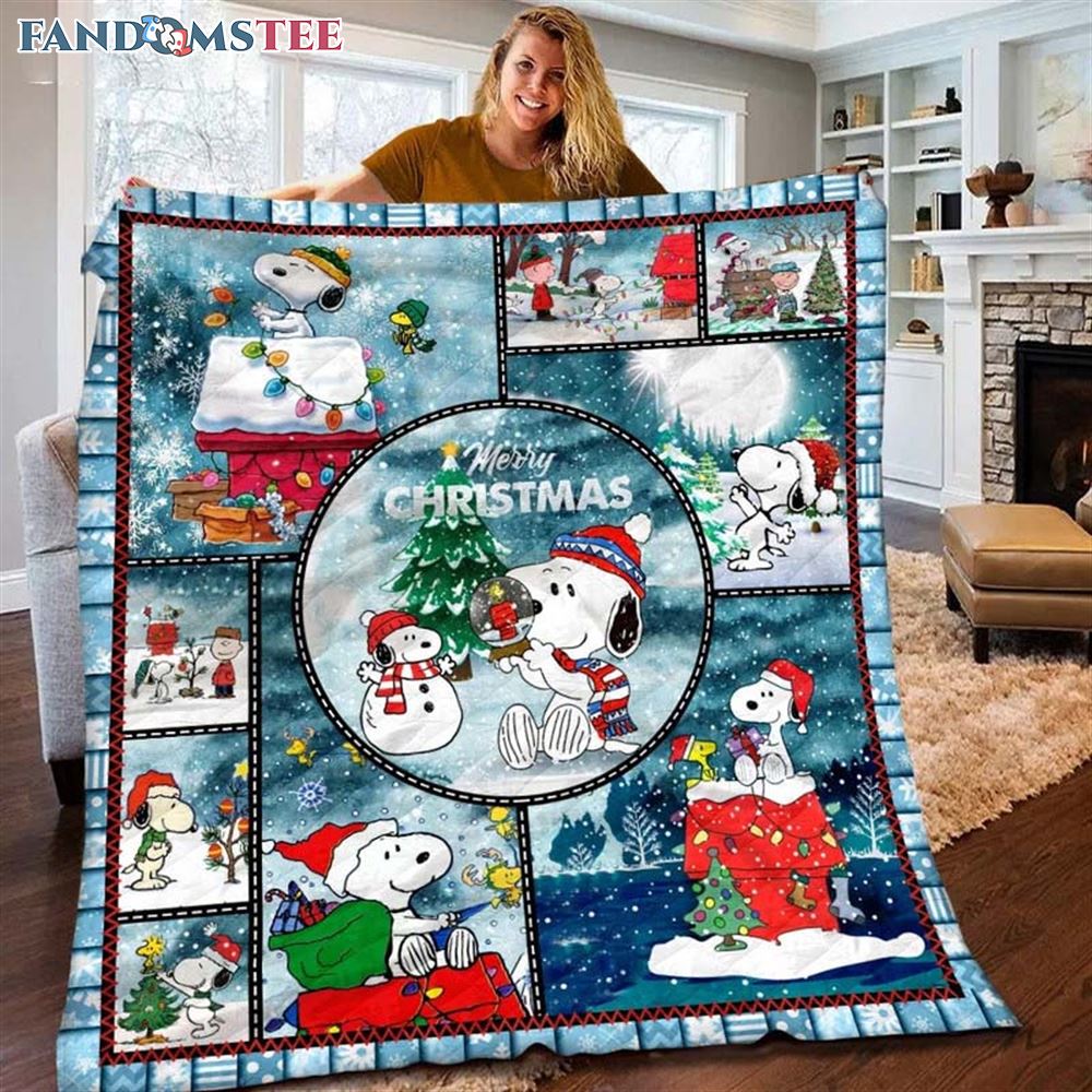 Snoopy And Snowman Blanket Merry Christmas Cozy Sherpa Plush Blanket For Bed Couch Sofa