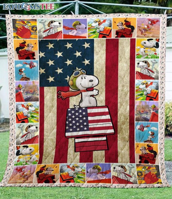 Snoopy Flying Ace American Flag Sherpa Fleece Blanket