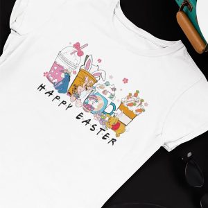 Unisex T shirt Cute Easter Bunny Winnie The Pooh Easter Coffee Cup Shirt Hoodie