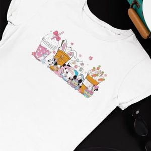 Unisex T shirt Cute Ester Bunny Mickey And Minnie Easter Coffe Cup Shirt Hoodie