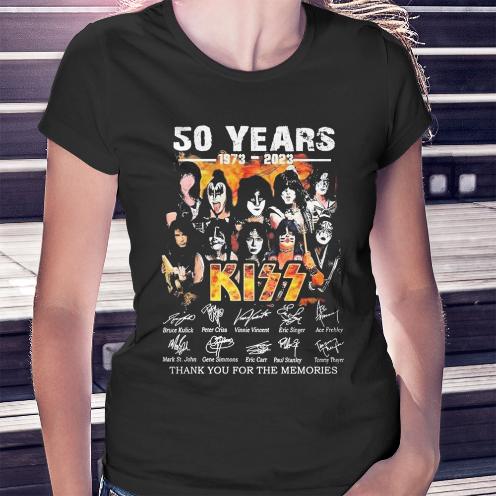 50 Years 1973 2023 Kiss Signature Thank You For The Memories Shirt, Ladies Tee