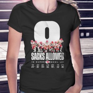 woman shirt Kansas City Chiefs Sacks Allowed In Super Bowl Lvii Signatures Shirt Teechalla Shirt Ladies Tee