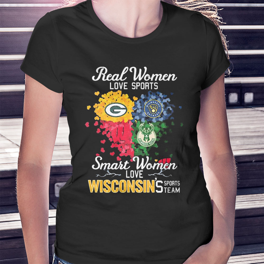 Milwaukee Bucks Real Women Love Sports Smart Women Love Wisconsins Shirt, Ladies Tee