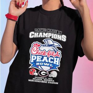 1 Shirt tee Dawg Nation Georgia Bulldogs 2022 Peach Bowl Champions Ladies Tee Shirt