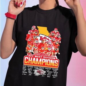 1 Shirt tee State Kansas City Chiefs 2022 Afc West Division Champions Signatures Ladies Tee Shirt