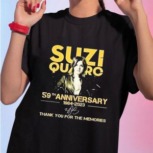 1 Shirt tee Suzi Quatro 59th Anniversary 1964 2023 Thank You For The Memories Signatures Ladies Tee Shirt