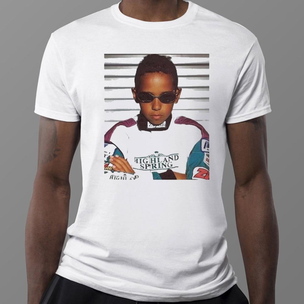Lewis Hamilton Wearing Image Of Himself As A Young Kid In A Serious Pose New T-Shirt