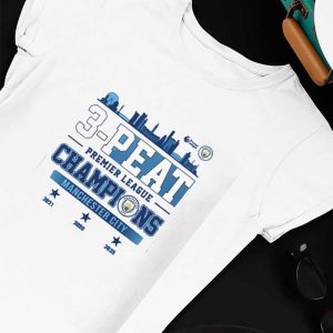 Unisex T shirt Manchester City 3 Peat Premier League Champions Shirt