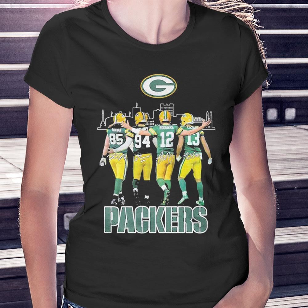 Green Bay Packers Players Skyline Signatures Ladies Tee Shirt