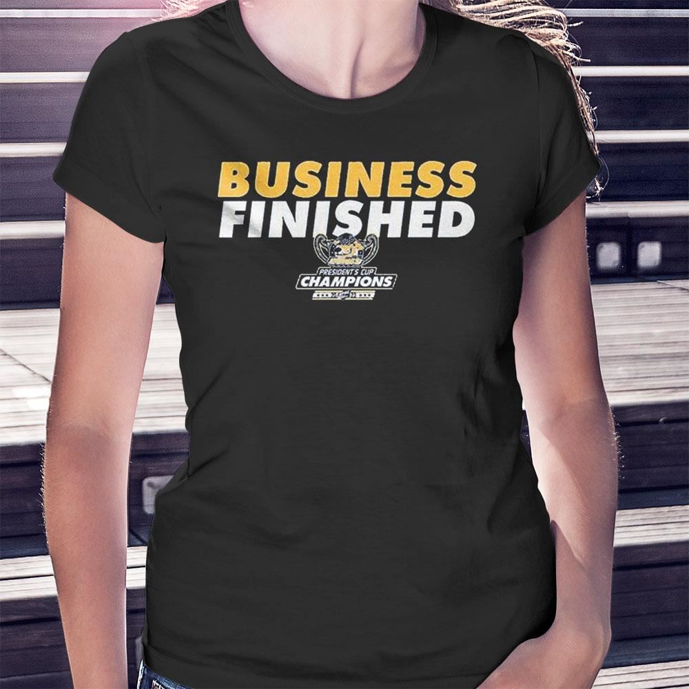 Roanoke Rail Yard Dawgs Finished Business 2023 Presidents Cup Champions Ladies Tee Shirt