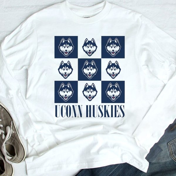 Uconn Huskies Checkerboard Logo Shirt, Ladies Tee