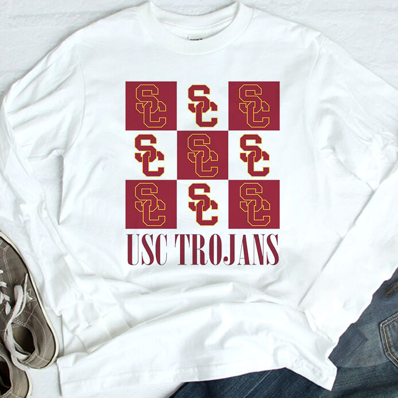 Usc Trojans Checkerboard Logo Shirt, Ladies Tee