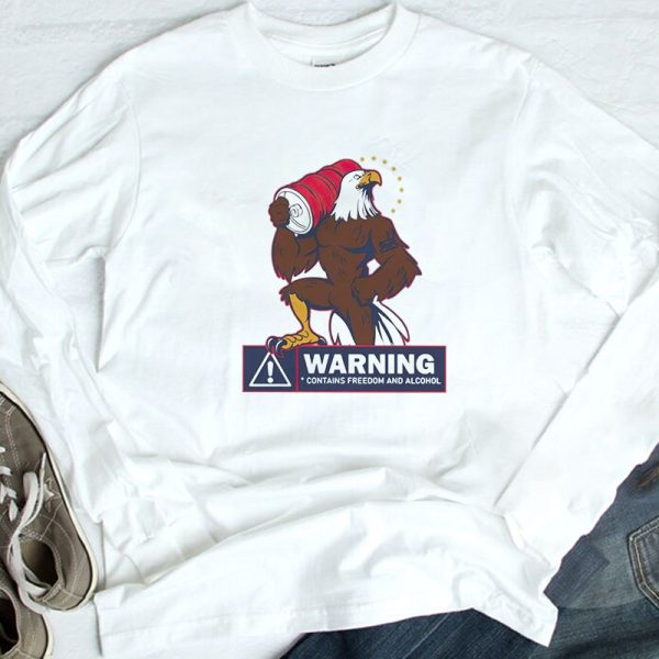 Warning Contains Freedom And Alcohol T-Shirt, Ladies Tee